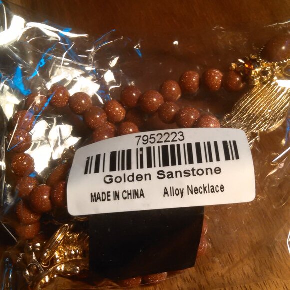 Gold Sandstone and Brown Austrian Crystal Beaded Goldtone Dragon Necklace - Picture 13 of 13